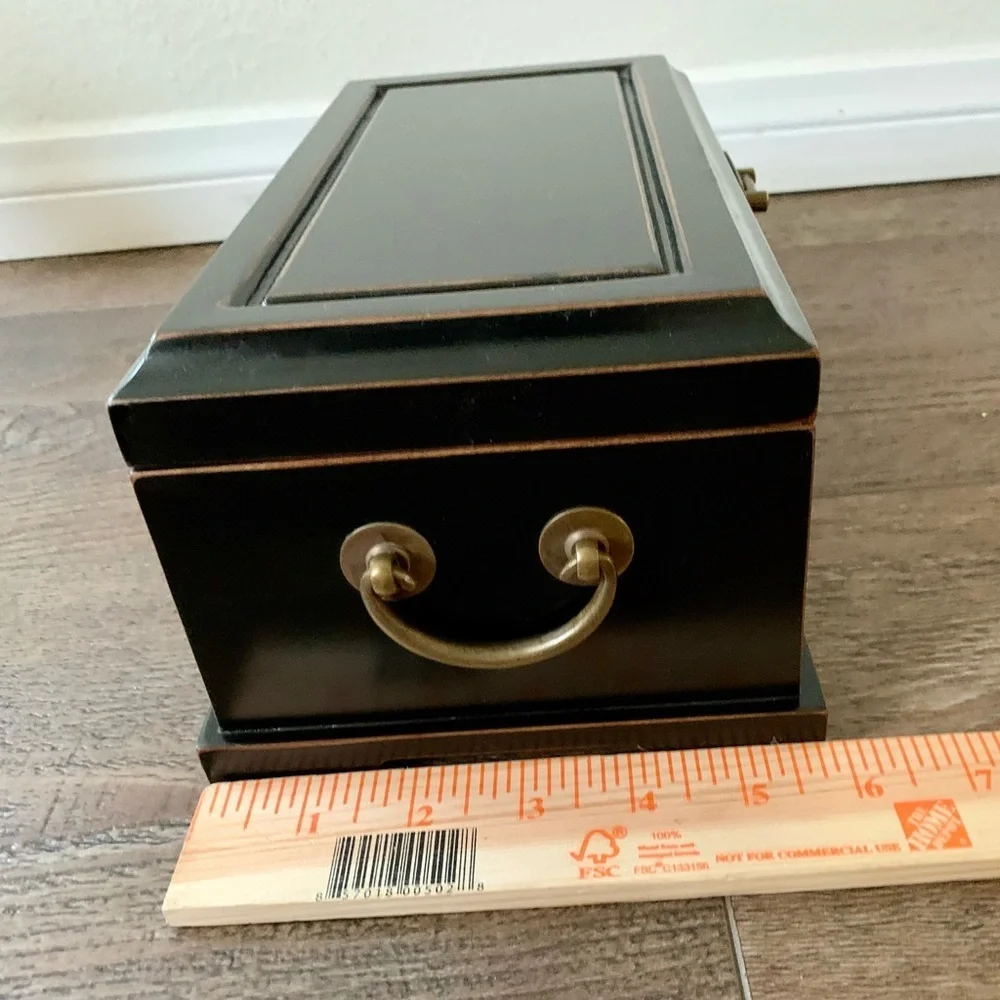 Vintage Wooden Asian Jewelry Box With A Key